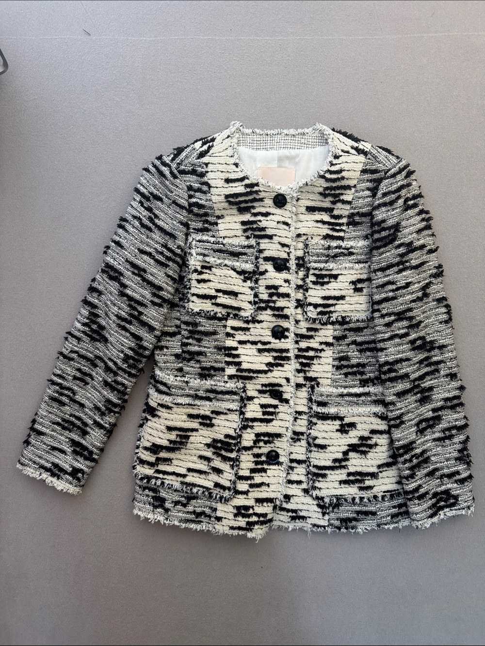 Rebecca Taylor Tweed Jacket Size 4 Black White Yellowjackets Wardrobe